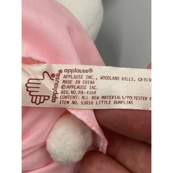 Applause White Bunny Rabbit Plush Stuffed Animal Little Dumpling Pink Bottom 5” - Picture 5 of 5